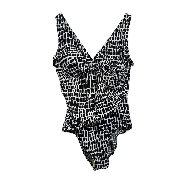 Trimshaper One-Piece Swimsuit 18W Black White Geometric New Tummy Control